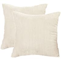 Belleine 2 Funda de cojín a rayas Funda protectora de cojín Euro Corduroy para sillas y sofá de 45 x 45 cm-Beige